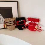 pochette Kawaii en tissu beige et marron pour smartphone