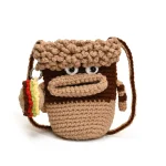 pochette téléphone bandoulière Kawaii beige et marron