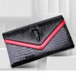 pochette élégante en cuir alligator noir rouge