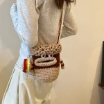 pochette bandoulière Kawaii pour téléphone beige et marron