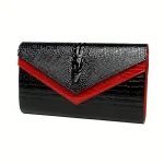 pochette femme en cuir alligator noire et rouge