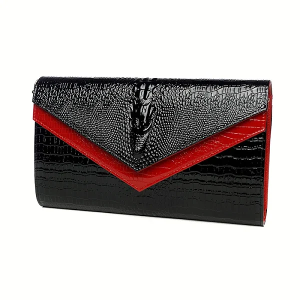 pochette femme en cuir alligator noire et rouge