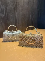 pochette en strass métalliques dorée pour femme