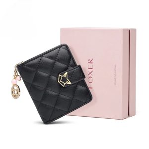 pochette portefeuille femme FOXER fermeture éclair à carreaux en cuir fendu