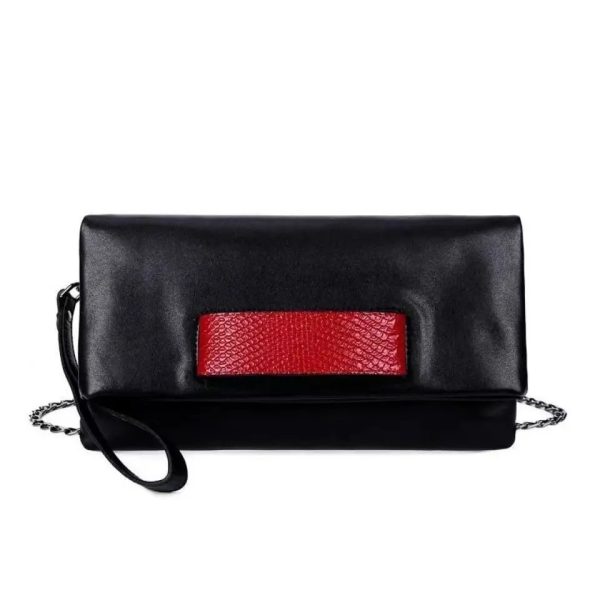 pochette femme en cuir serpent noir et rouge