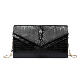 pochette femme en cuir alligator noir