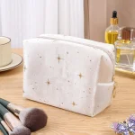 pochette maquillage en velours doux fermeture éclair